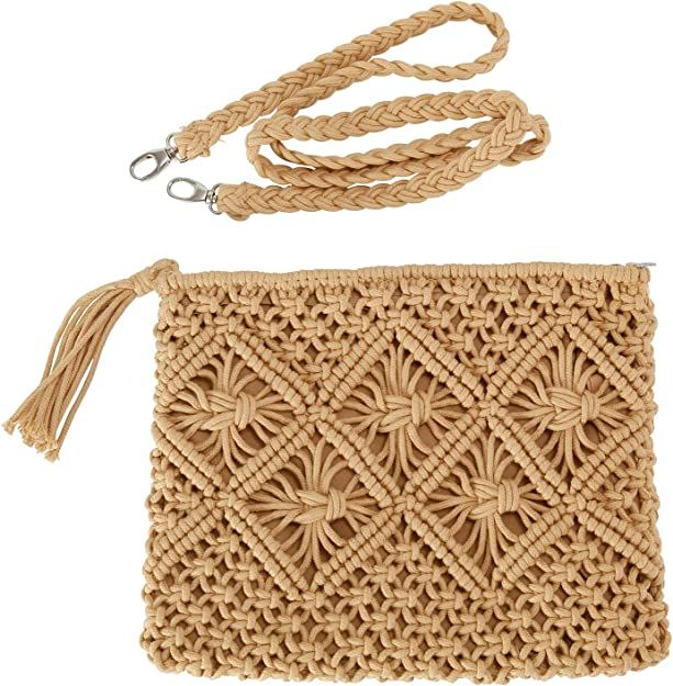 Straw Crossbody Bag for women tassel handmade shoulder bag Casual Beach Summer Beach Envelope Clu... | Amazon (US)