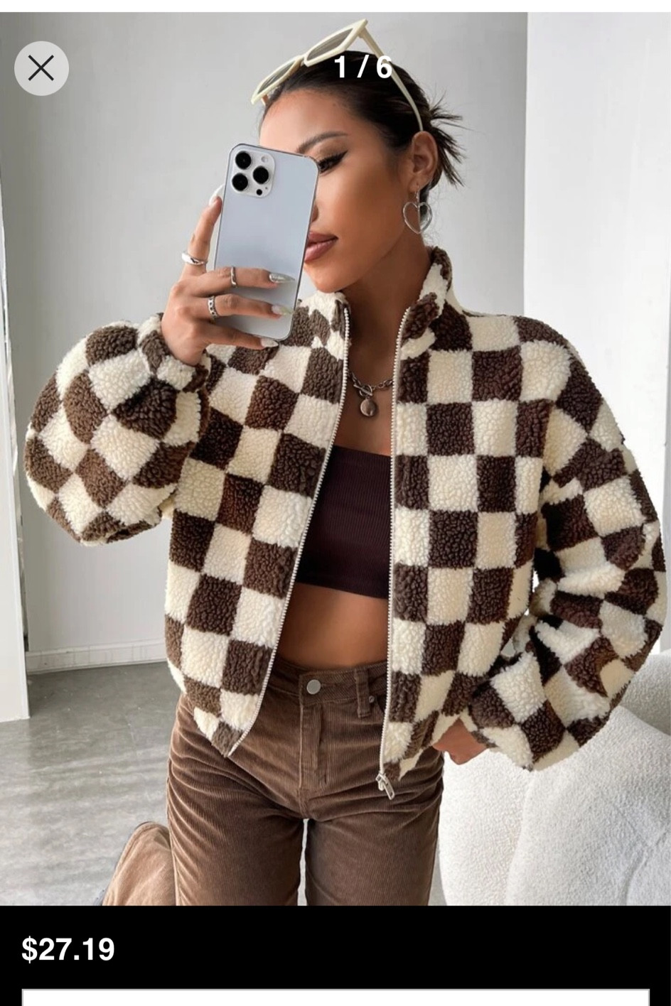 SHEIN EZwear Checker Print Zip Up … curated on LTK