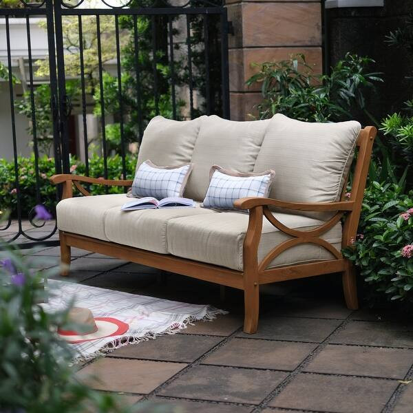 Cambridge Casual Lowell Teak Patio Sofa - Plantation Teak/Navy Cushion | Bed Bath & Beyond