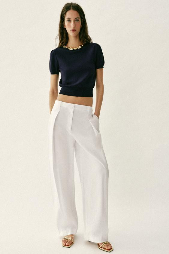 BEADED NECK KNIT TOP | Zara US