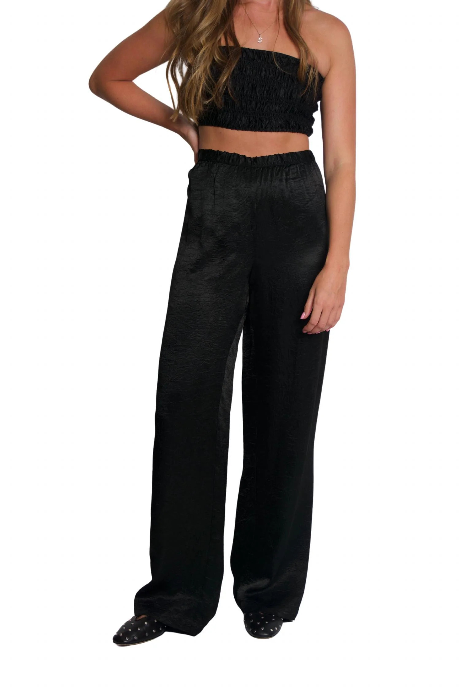 Textured Satin Pants In Black | Shop Simon