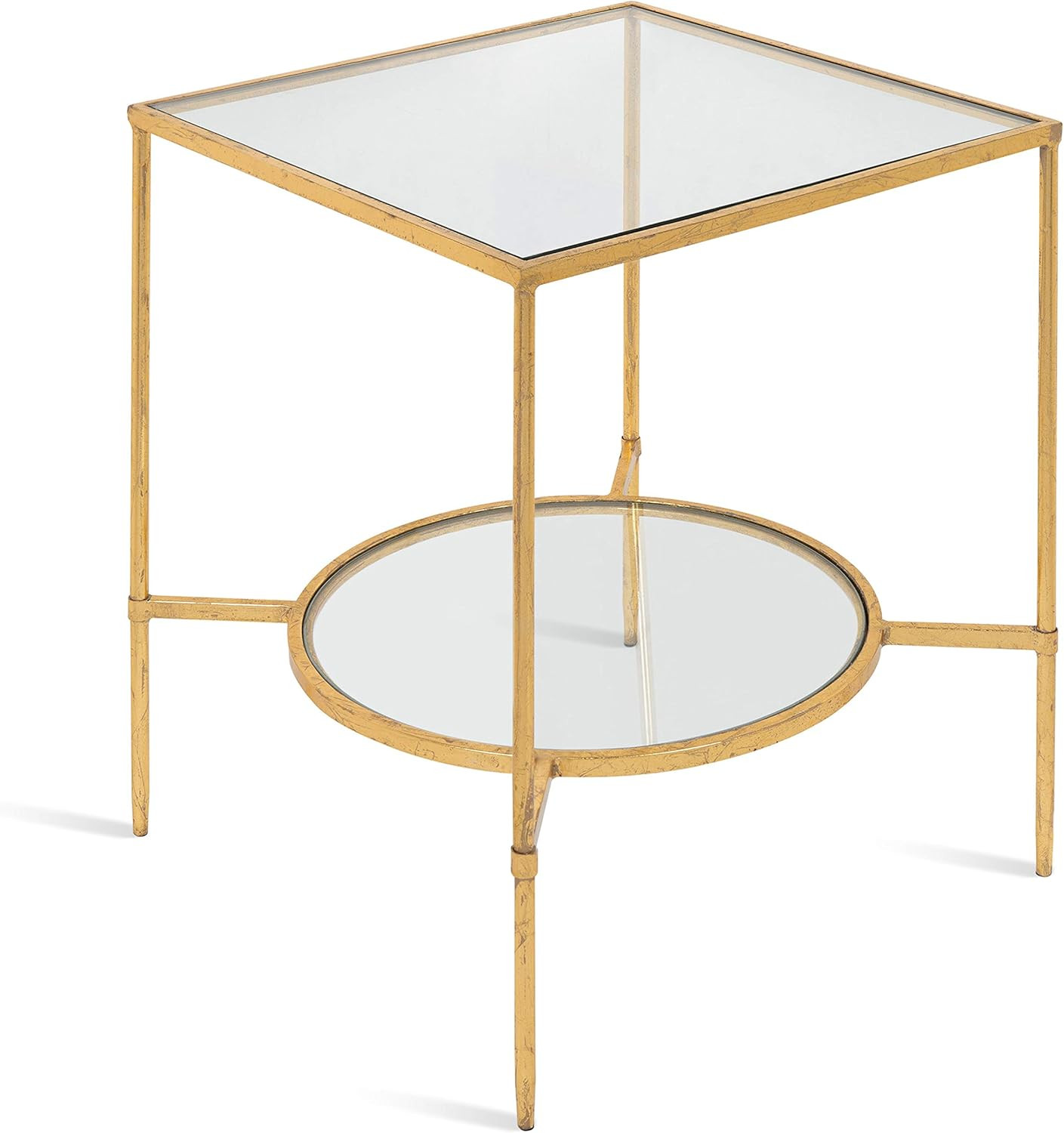 Kate and Laurel Tulare Metal and Glass Side Accent Table with Shelf, Gold | Amazon (US)