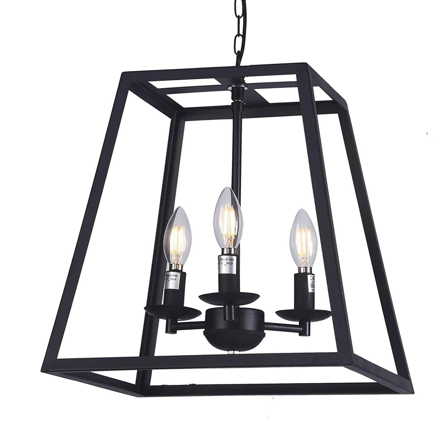 Wideskall 14" Modern Black Metal Iron Frame Square Cage Chain Hanging Chandelier Ceiling Light 3-... | Walmart (US)