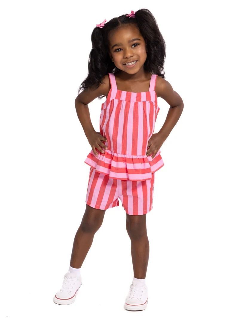 Wonder Nation Toddler Girls' Striped Tank Top and Shorts Set, 2-Piece, Sizes 12M-5T | Walmart (US)
