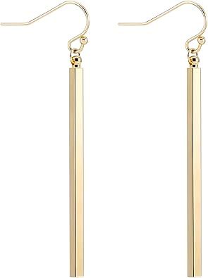 18K Gold Long Vertical Bar Drop Dangle Earring Minimal Long Circle Bar Earrings Geometric jewelry... | Amazon (US)