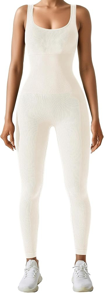 AURUZA Jumpsuit for Women Workout Seamless Jumpsuits Yoga Ribbed One Piece Tank Tops Rompers Slee... | Amazon (US)