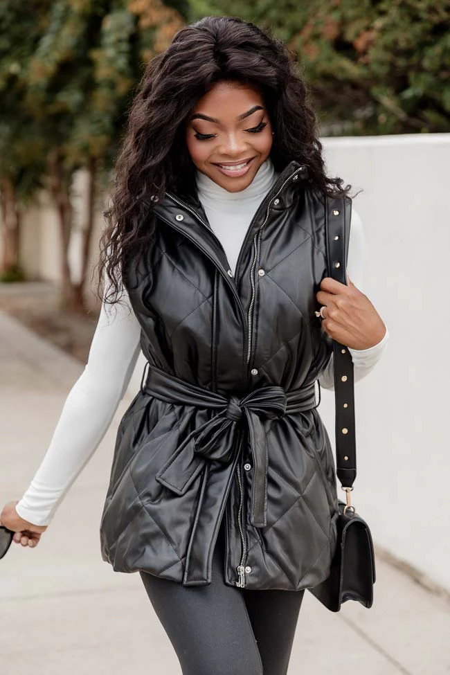 Trust In You Black Faux Leather Quilted Vest | Pink Lily