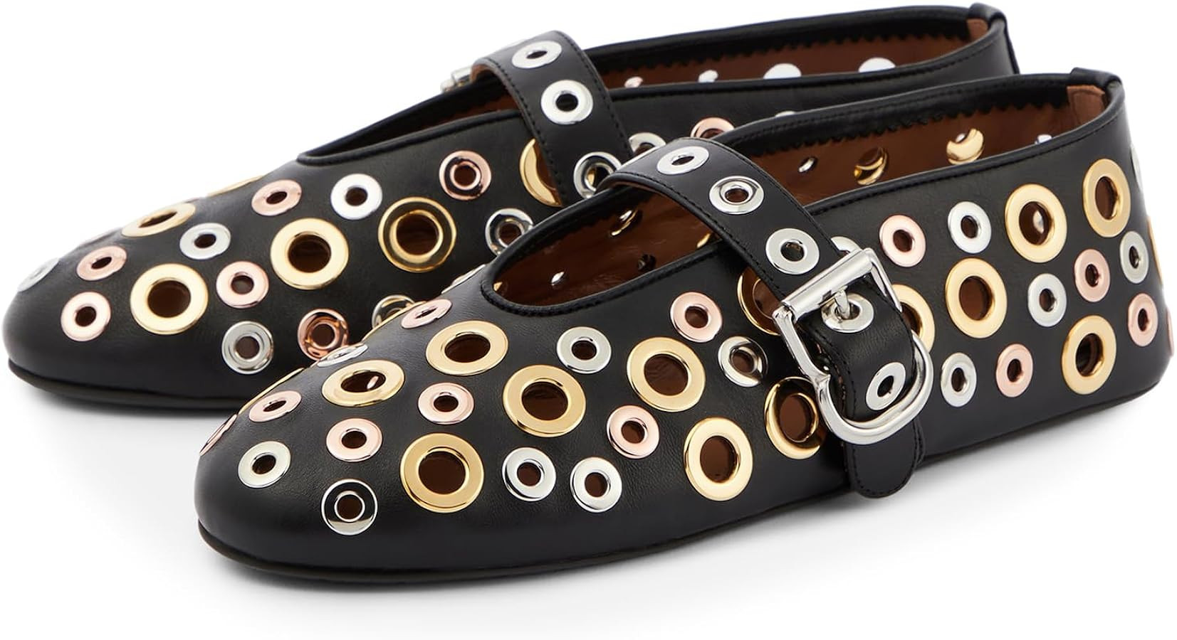 Metal Eyelet Ballet Flats Shoes for Women Breathable Perforated Ballerina Shoes Round Toe Buckle ... | Amazon (US)