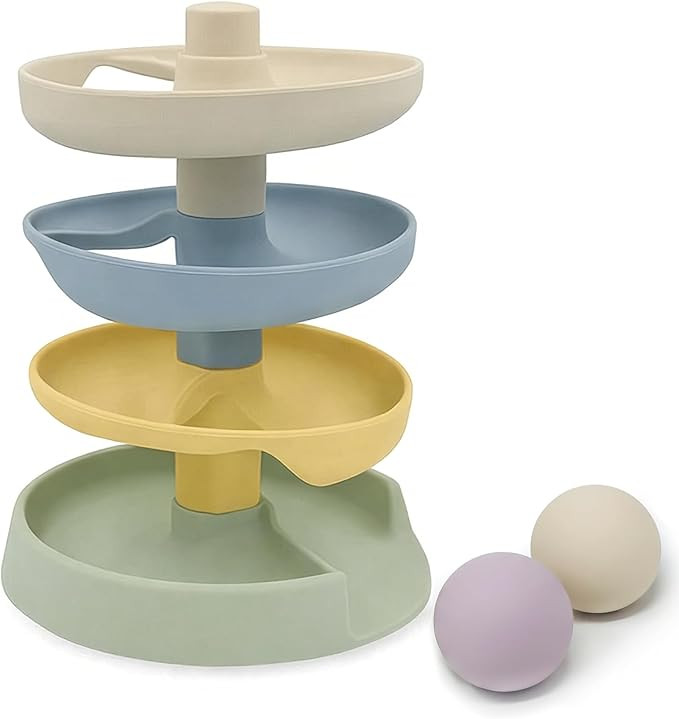 Little Rawr Silicone Ball Drop Tower Toy for Toddlers, 4-Tier Rolling Ramp Track with Wooden Ball... | Amazon (US)