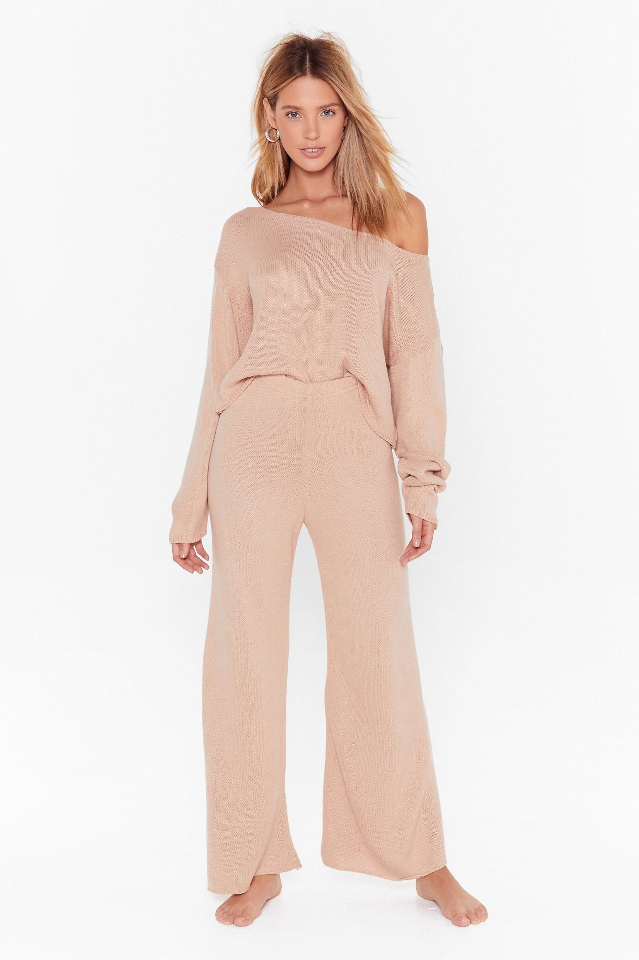 Knit Off-The-Shoulder Lounge Sweater And High-Waisted Pants | NastyGal (US & CA)