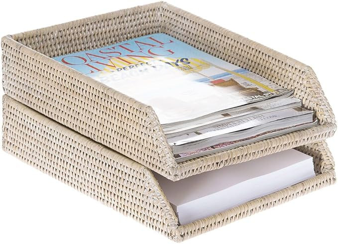 KOUBOO 1060088 La Jolla Rattan Stackable Letter Tray, 14" x 10.5" x 3.5", White Wash | Amazon (US)