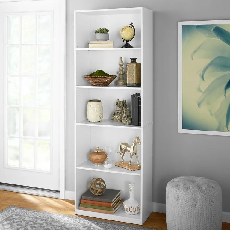 Mainstays 5-Shelf Bookcase with Adjustable Shelves, White | Walmart (US)
