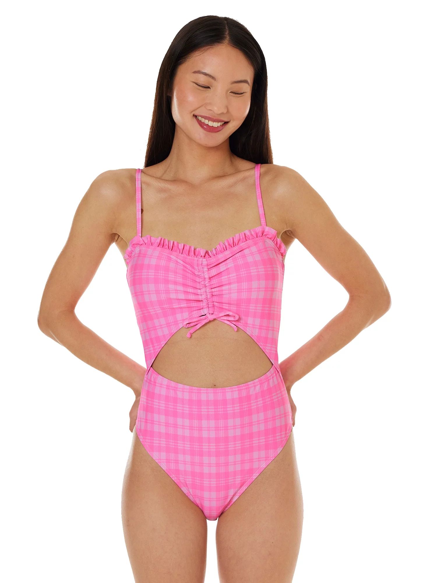 Celebrity Pink Women’s Plaid Cut Out One Piece Swimsuit | Walmart (US)