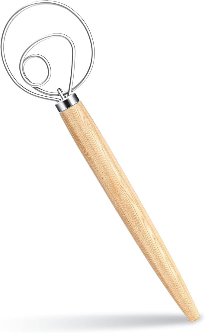 13-Inch Danish Dough Whisk - Wooden Danish for Dough with Stainless Steel Dough Hook - Traditiona... | Amazon (US)