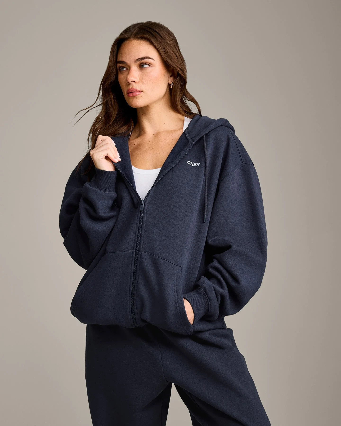 Foundations Cosy Oversized Zip Through Hoodie 
 True Blue | Oner Active (UK / US)