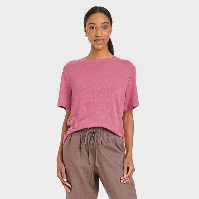 Women&#39;s Short Sleeve Linen T-Shirt - A New Day&#8482; Dark Pink M | Target