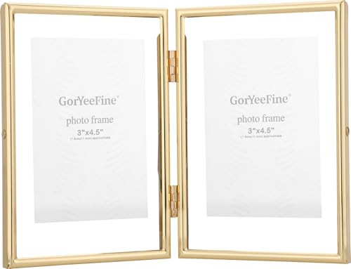 Gold 4x6" Double Floating Frame for picture 2x3'', 3x5'', Classy Metal rounded Edge Frame Adjustable Tabletop/Shelf Photo Frame, Elegant Gift Choice for Wedding, Thanksgiving, Christmas,Birthady, Home or Office Decor. | Amazon (US)