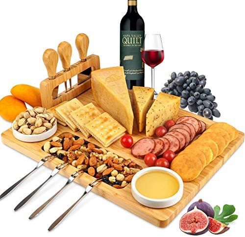 ROYAMY Bamboo Cheese Board Set with 3 Stainless Steel Knife, Meat Charcuterie Platter Serving Tra... | Amazon (US)