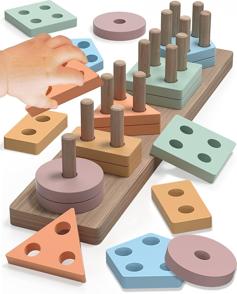 Montessori Toys for 1 2 3 Year Old Boys Girls, Wooden Sorting & Stacking Toys Puzzles for Toddler... | Amazon (US)