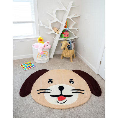 Unique Loom Playtime Kids Wool Collection Area Rug - Puppy (5' 1" x 7' 1"  Beige/Black) | Target