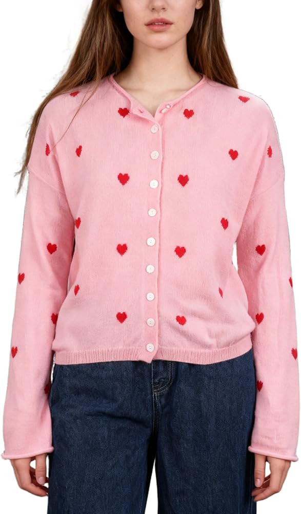 Dqbeng Cardigan Sweaters for Women Valentine Heart Sweater Lightweight Loose Button Up Knit Tops | Amazon (US)