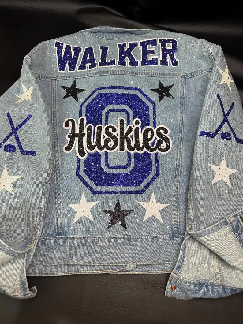 Football Team Glitter Jean Jacket Custom Game Day Sparkle Denim Team Spirit Bling Jacket Personal... | Etsy (US)