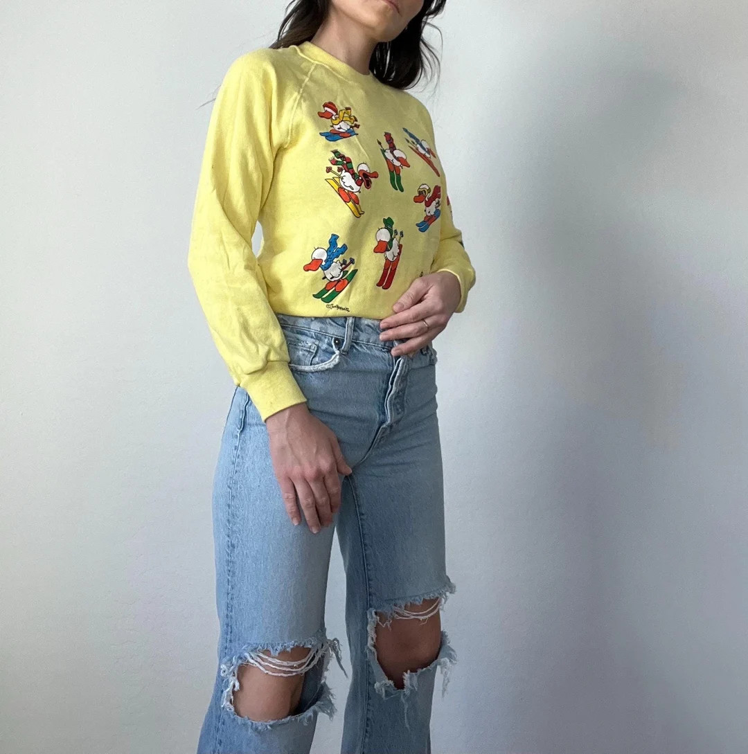 Vintage Yellow Deadstock Funny Duck Skiing Sweatshirt - Etsy | Etsy (US)