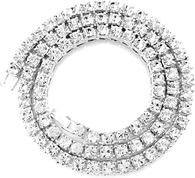 HH BLING EMPIRE Gold Silver Iced Out Diamond Tennis Chain Necklace for Men Women, Rhinestone Tenn... | Amazon (US)