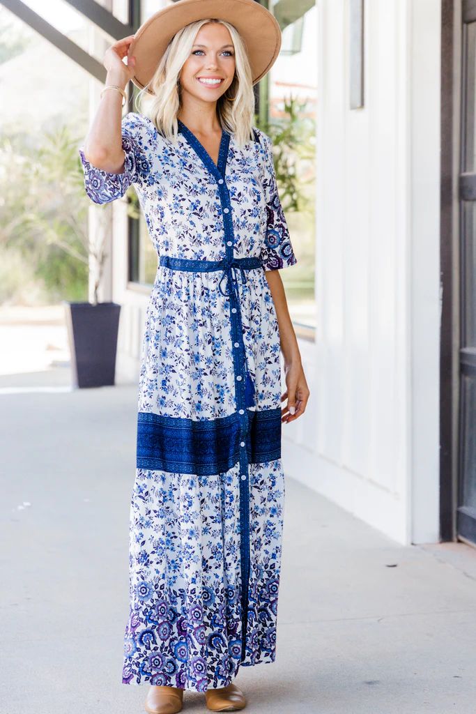 Feeling Inspired Blue Mixed Print Maxi Dress | The Mint Julep Boutique