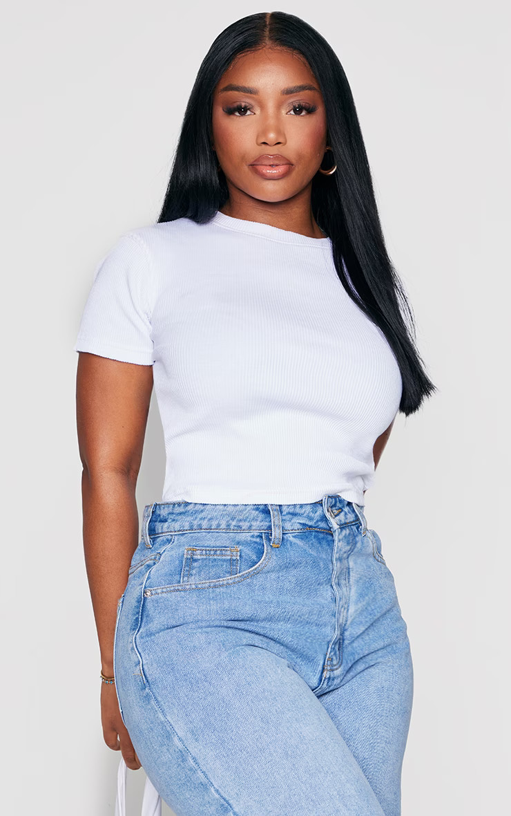Shape White Thick Rib Short Sleeved Longline Top | PrettyLittleThing UK
