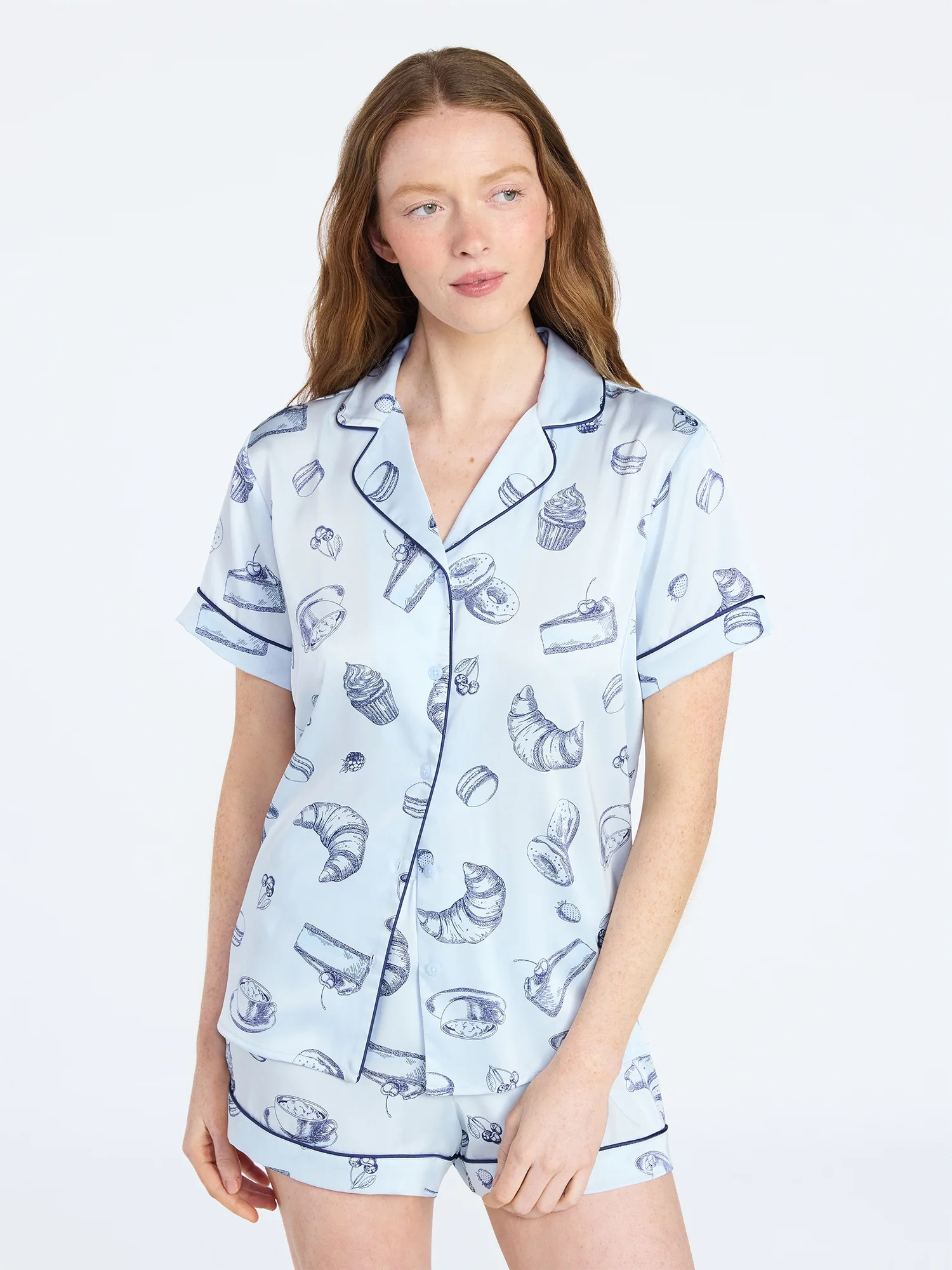 Joyspun Women’s Stretch Satin Short Sleeve Top and Shorts Pajama Set, Sizes XS-3X | Walmart (US)