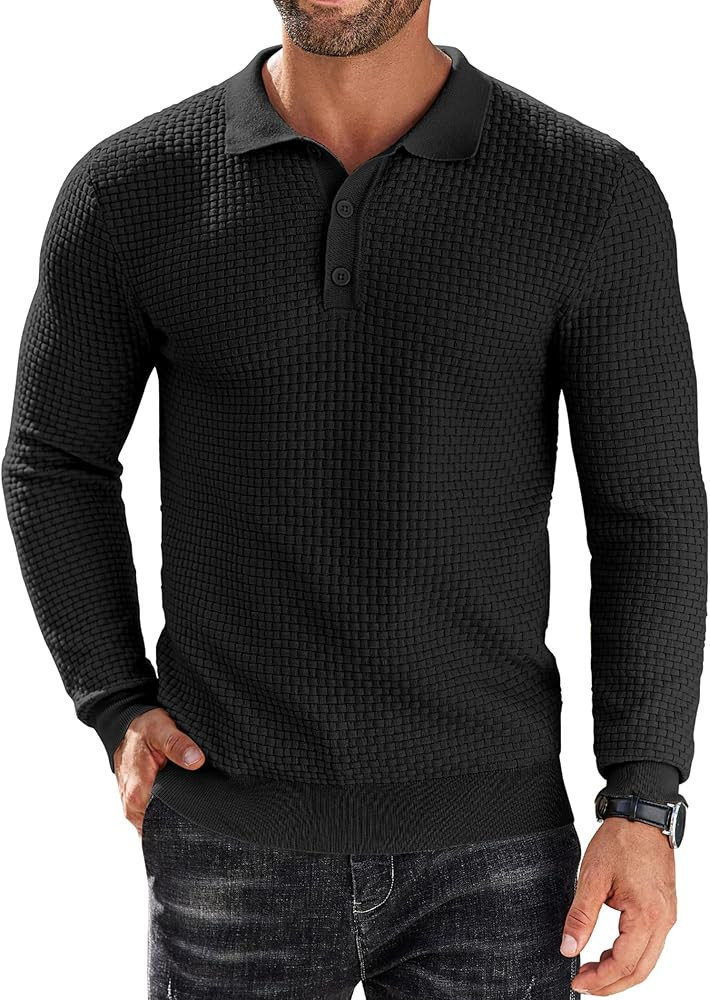 COOFANDY Men's Knit Polo Shirts Long Sleeve Sweater Polo Lightweight Fashion Casual Collared T Sh... | Amazon (US)