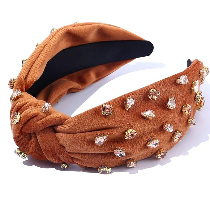 Women Knotted Pink Jeweled Headband Embellished Top Hairband ladies Twist Bohemian Hair accessori... | Amazon (US)