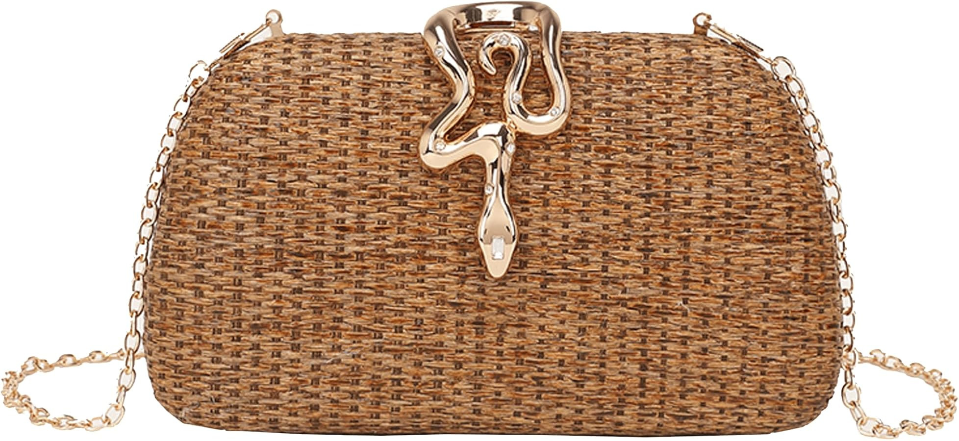 Straw Clutch Purses Summer Beach Purse for Women Woven Vacation Handbags Snake Clasp Straw Beach ... | Amazon (US)
