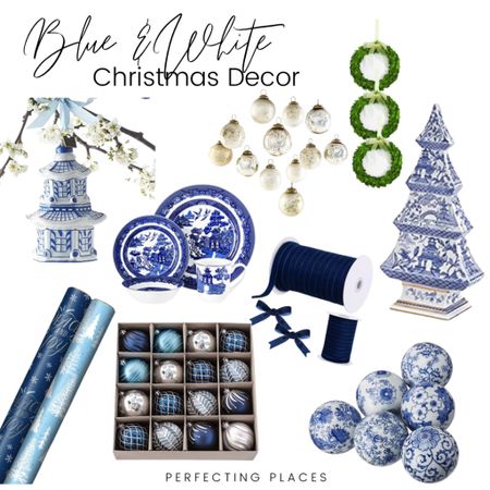 Do you love blue and white home decor. This blue and white themed Christmas decor is the  perfect Chinoiserie look for the holidays. Blue and white ornaments, ribbon, and wrapping paper

#LTKhome #LTKHoliday #LTKSeasonal