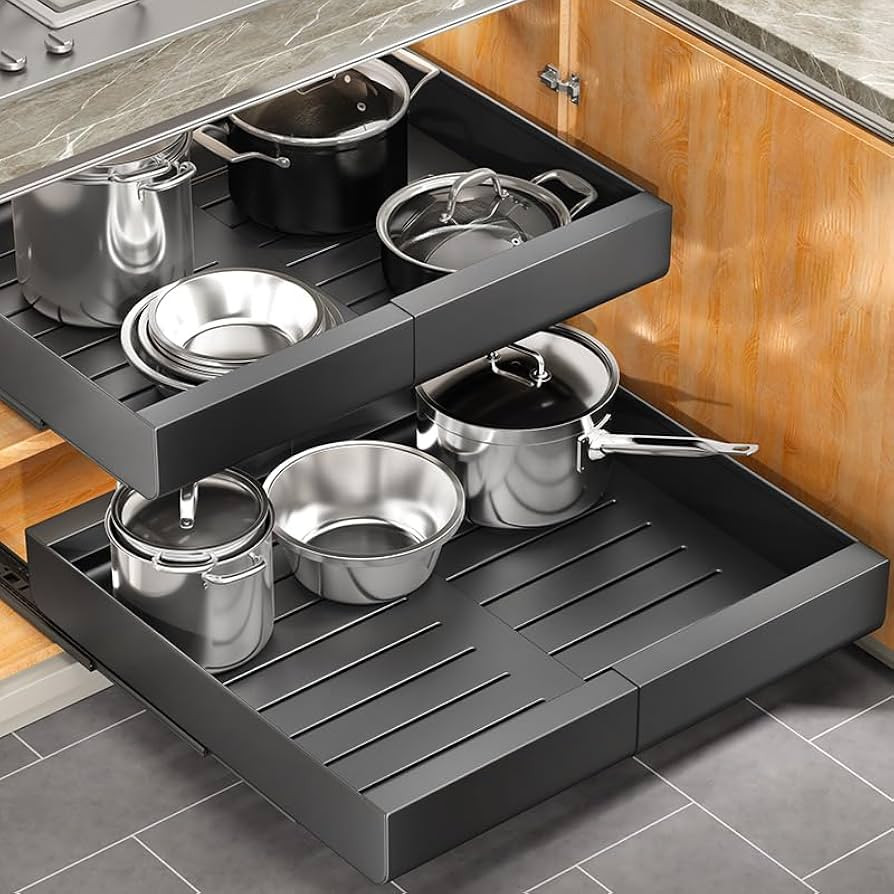 Expandable Slide Out Cabinet Organizer Shelf with Adhesive Film - For Kitchen, Pantry, Bathroom S... | Amazon (US)