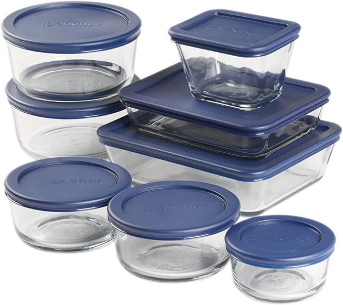 Anchor Hocking 16 Piece Round and Rectangle Glass Food Storage Containers, Space Saving Meal Prep... | Amazon (US)
