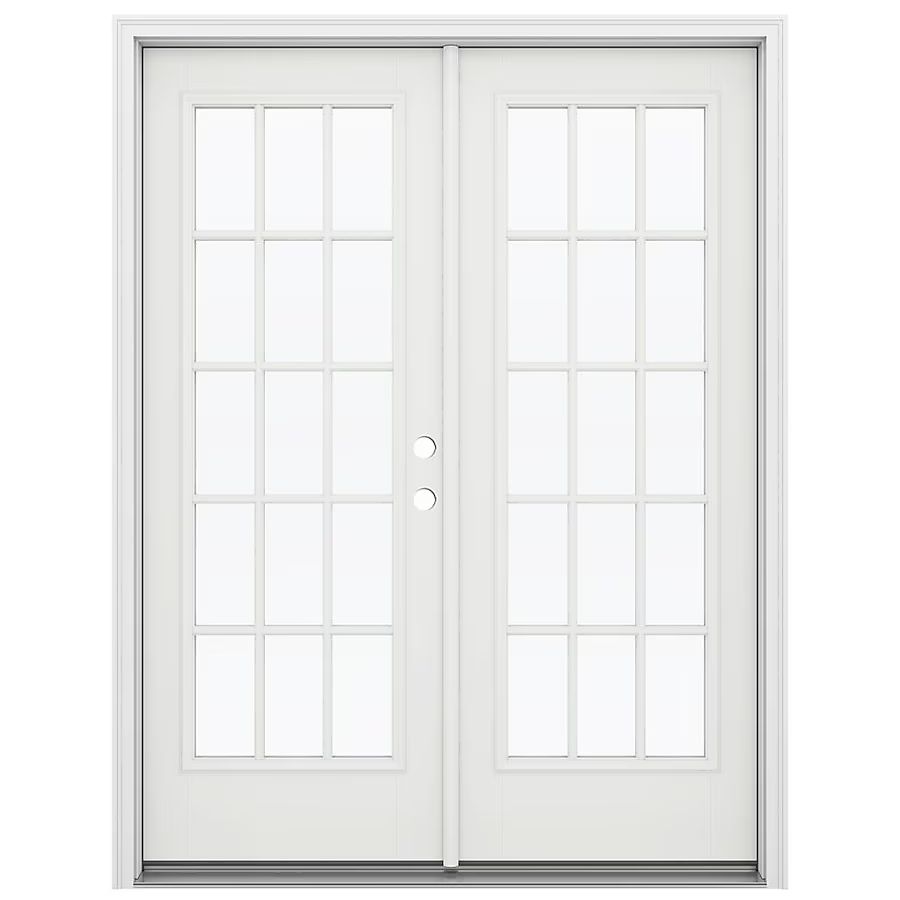 JELD-WEN French 60-in x 80-in Tempered Simulated Divided Light Arctic White Fiberglass Left-Hand ... | Lowe's
