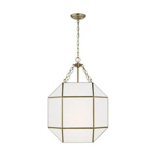 Sea Gull Lighting Morrison 3-Light Satin Brass Medium Lantern Hanging Pendant Light with White Gl... | The Home Depot