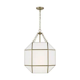 Sea Gull Lighting Morrison 3-Light Satin Brass Medium Lantern Hanging Pendant Light with White Gl... | The Home Depot