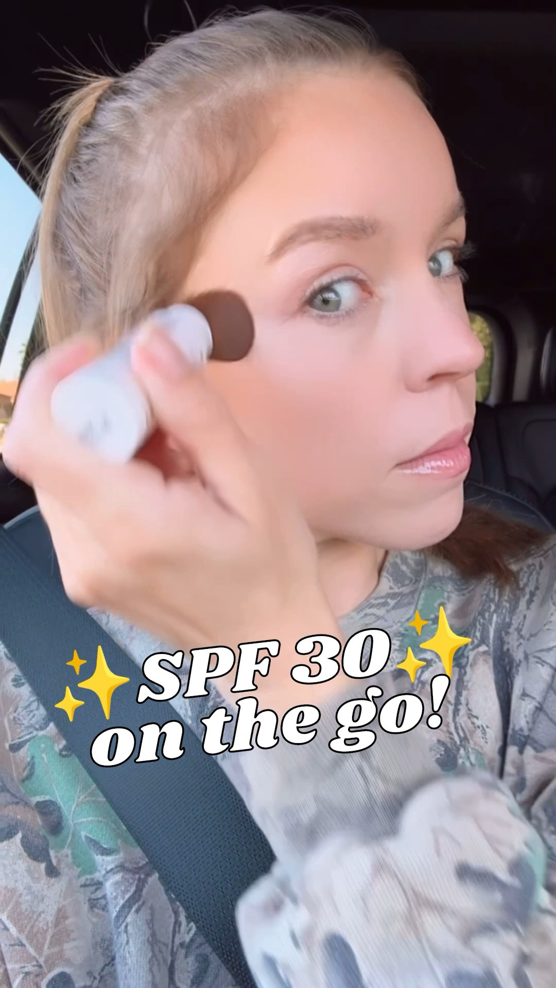 🧴 SPF 30 isn’t my first resort but for something SO EASY to throw in the purse and put on anywhere, anytime, it’s PERFECT! 👜 

☀️ I ideally have this as backup, reapplication, or for special uses (like sun protection in weird areas like hairline, ears, and over top of makeup!). 💄 

✨ It has the TEENIEST hint of shimmer (I still use it on Julian at football so it’s boy approved!) and it even smells subtly like the old fashioned Hawaiian Tropic tanning oil my mom used in the 90’s. 😍👃🏻
