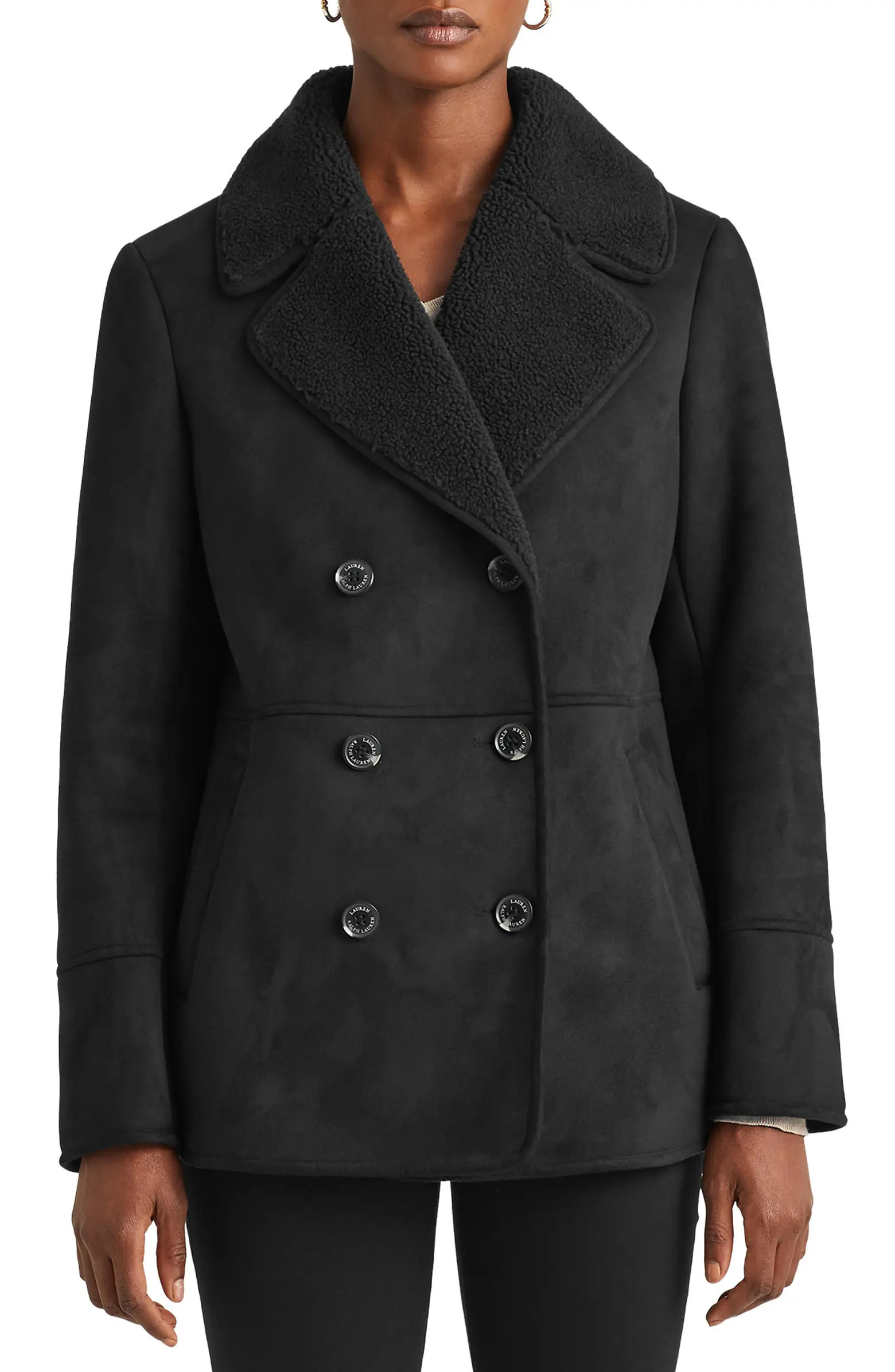 Lauren Ralph Lauren Double Breasted Faux Shearling Coat | Nordstrom | Nordstrom