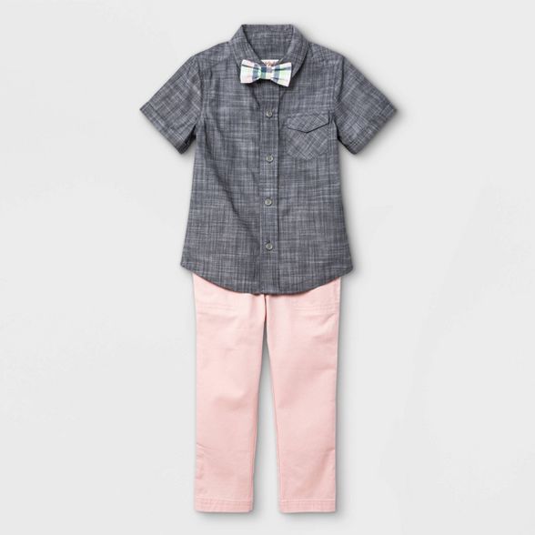 Toddler Boys' 3pc Woven Short Sleeve Shirt & Pant Set with Bow Tie - Cat & Jack™ Gray | Target