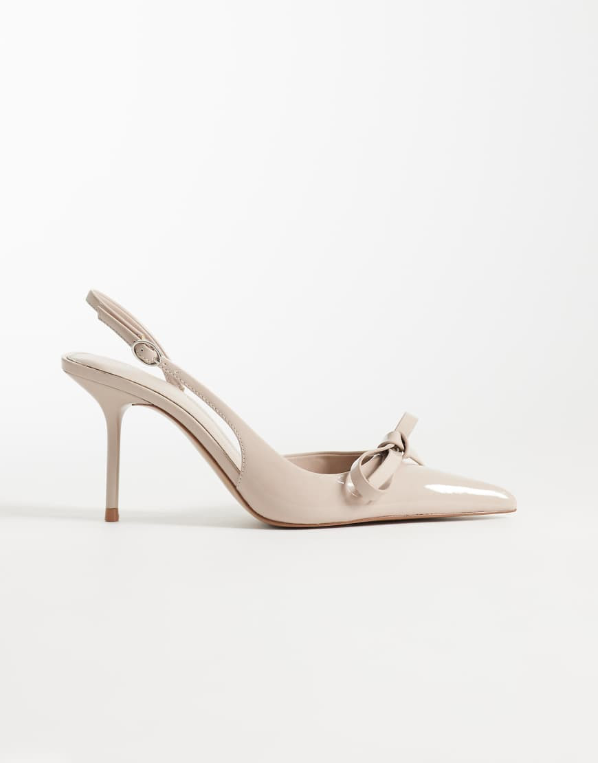 Mango pointed heeled slingbacks with bow detail in pale pink | ASOS (Global)