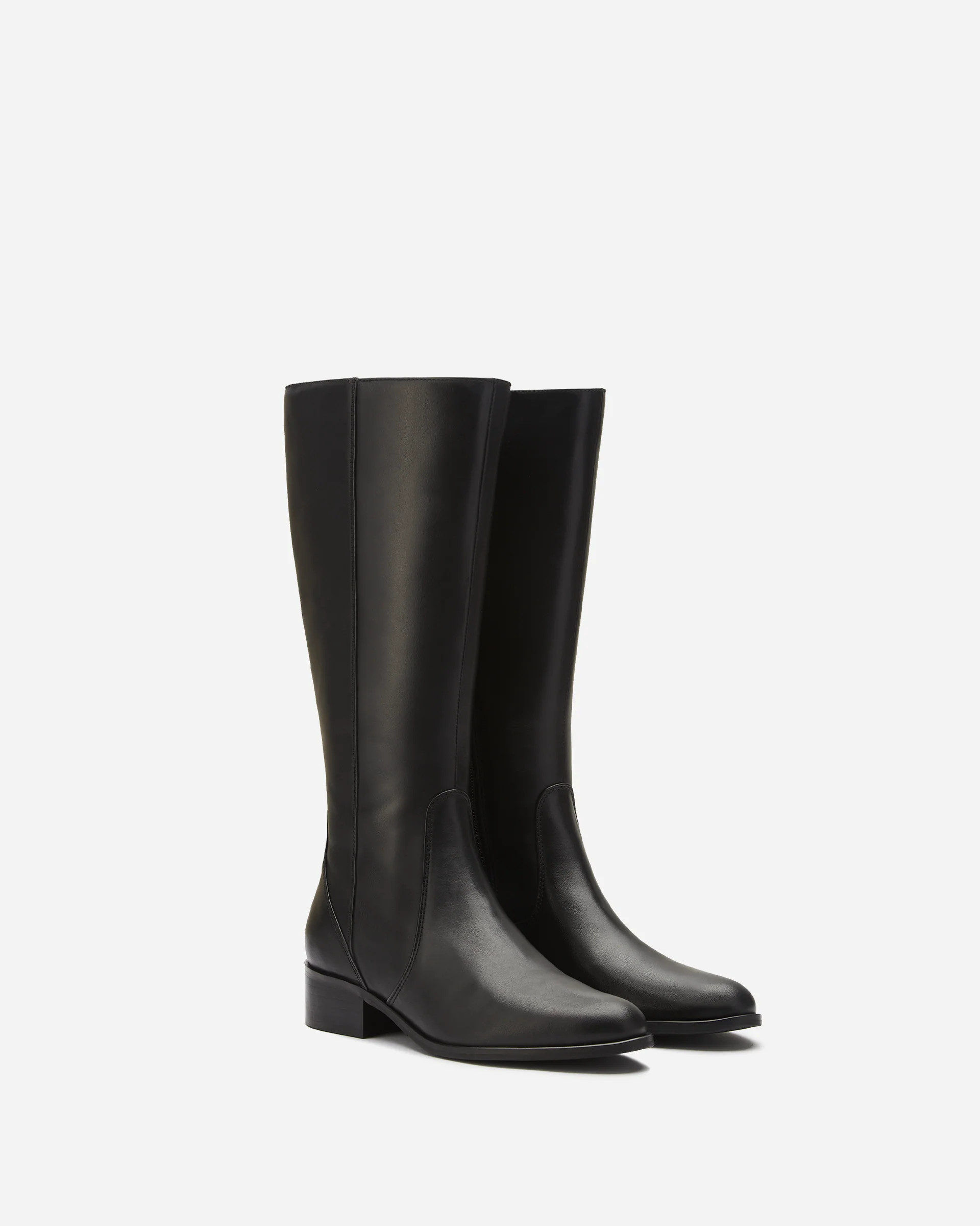 Haltham Petite Black Leather Flat Knee High Boots | DuoBoots | DuoBoots