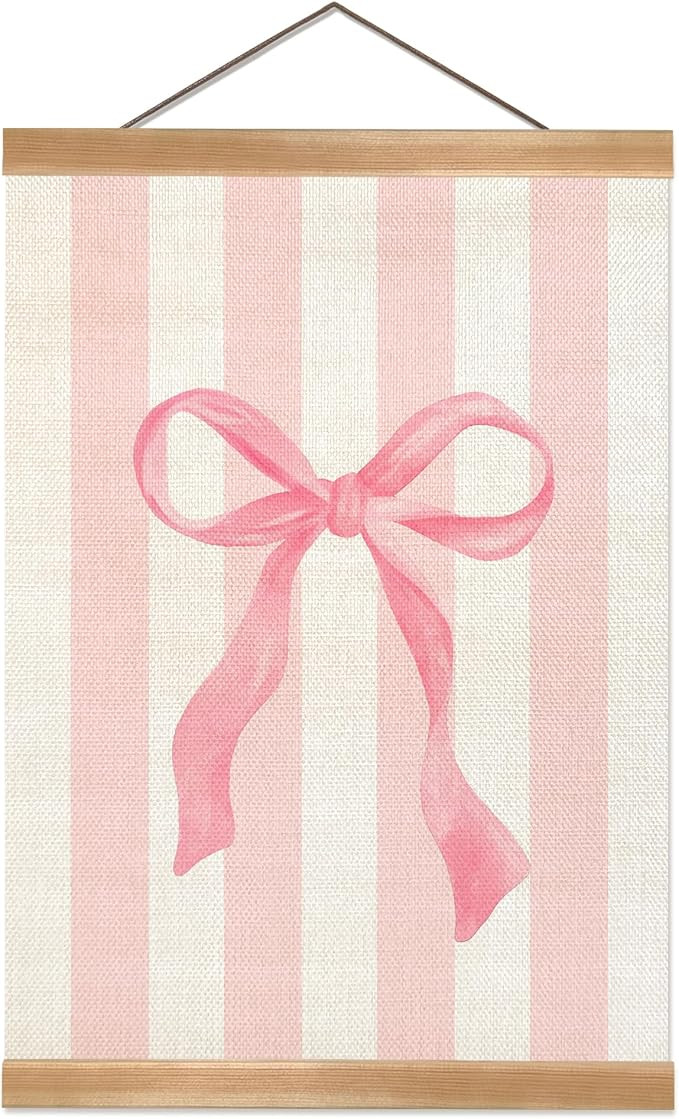 ZTGDA Pink Bow Wall Decor for Girl Room, Cute Bow Wall Art,Linen Canvas Hanging Banner,Coquette P... | Amazon (US)