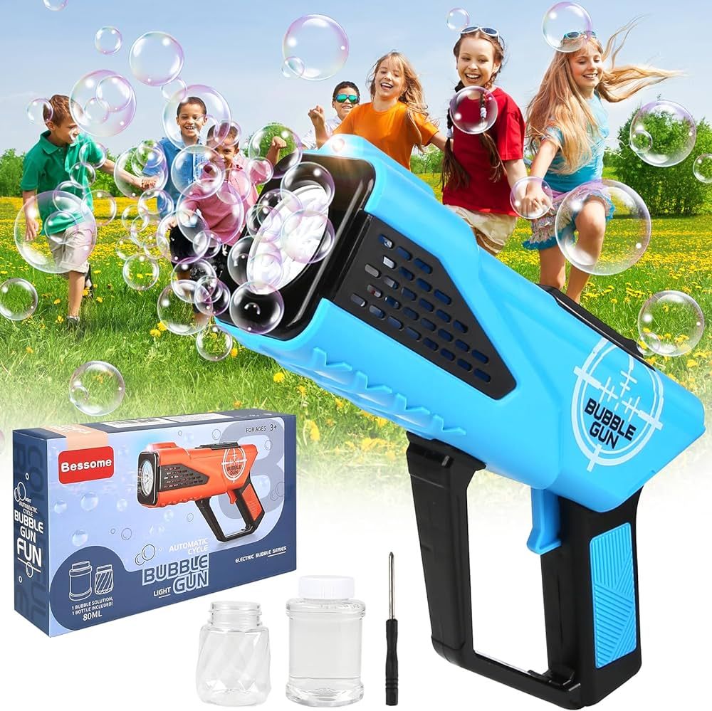 Bubble Gun Machine With 8 Holes & Light for Summer|Automatic Bubble Blaster Blower Bubble Maker f... | Amazon (US)