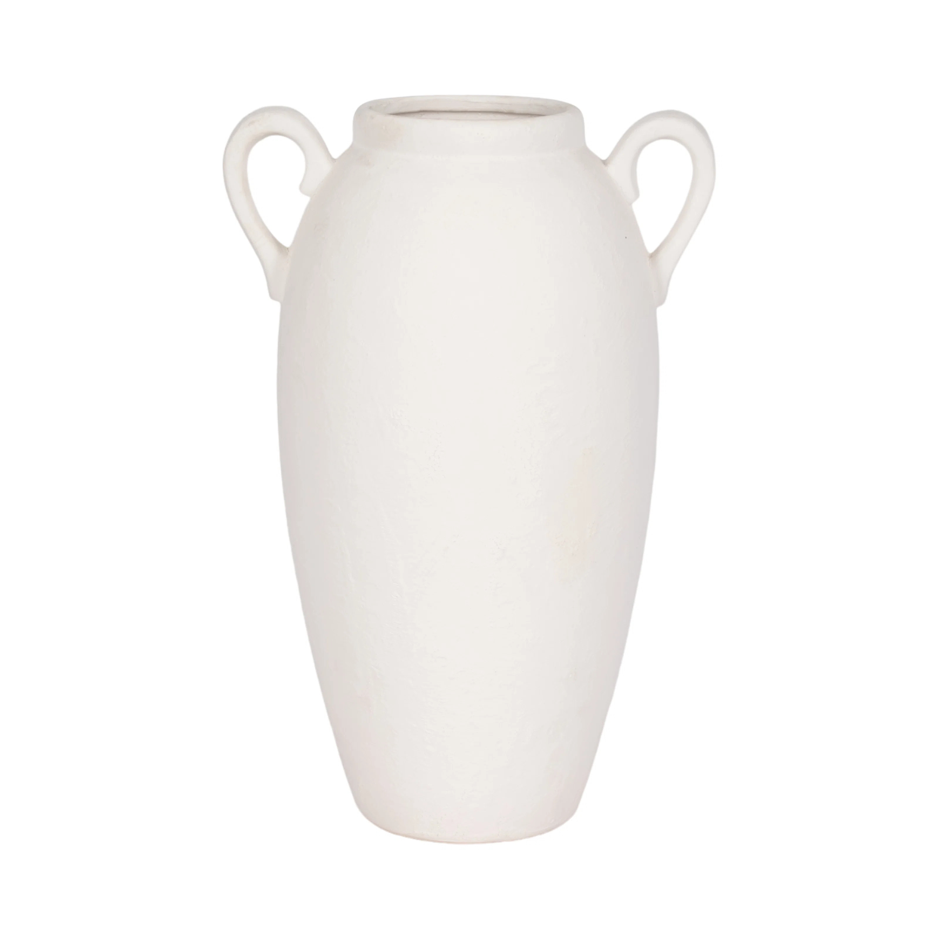Rachael Neutral Stoneware White Textured Amphora Jug with Handles Vase | Wayfair North America