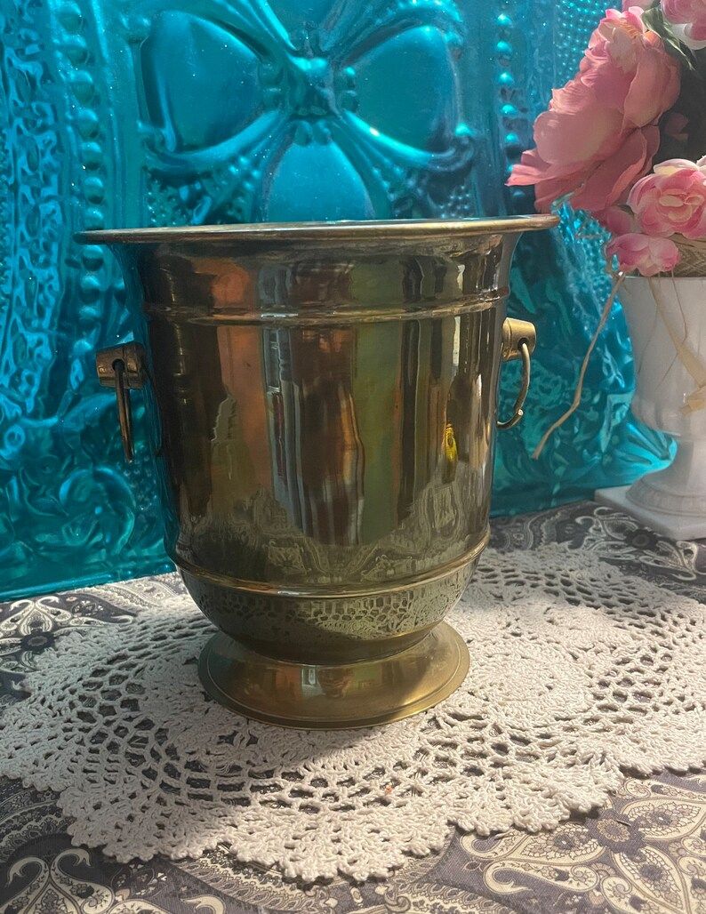 Vintage champagne bucket style brass planter - ring handles | Etsy (US)