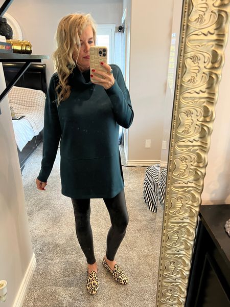 Spanx air essentials 
New tunic size down
New fleeces lined faux leather leggings
TTS in med

Leopard  loafer chioc last year linked Chicos this year

Ring Gorgana 

Earring and thumb ring Etsy

SAVE 10% off all Spanx with my CODE: DEARDARCYXSPANX

#LTKworkwear #LTKGiftGuide #LTKstyletip